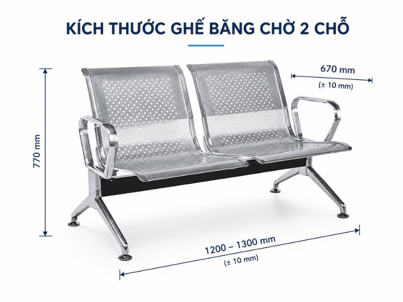 Kích thước ghế băng chờ hai chỗ nhỏ gọn