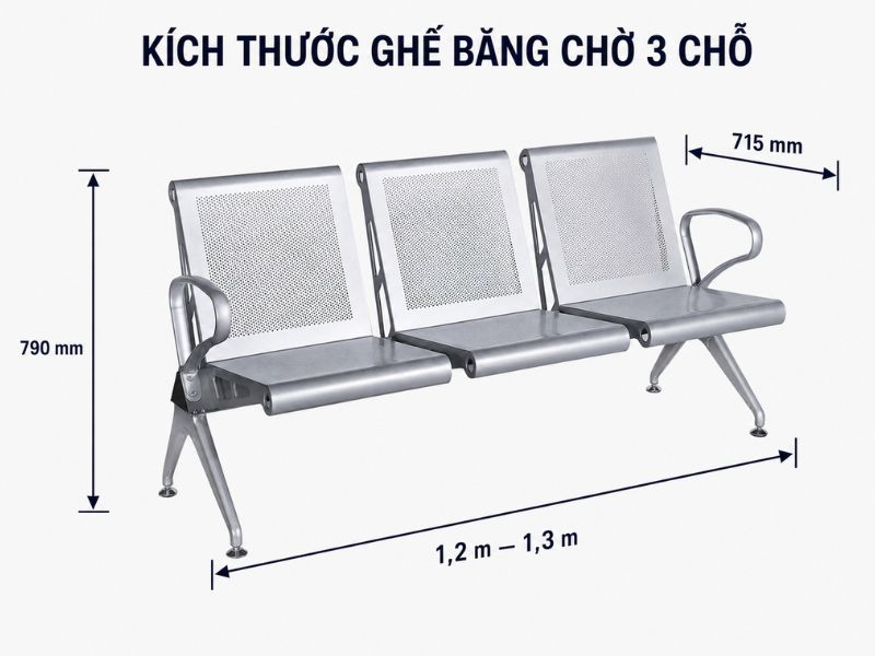 Kích thước ghế băng chờ ba chỗ phổ biến