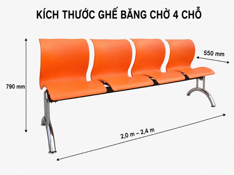 Kích thước ghế băng chờ bốn chỗ rộng rãi
