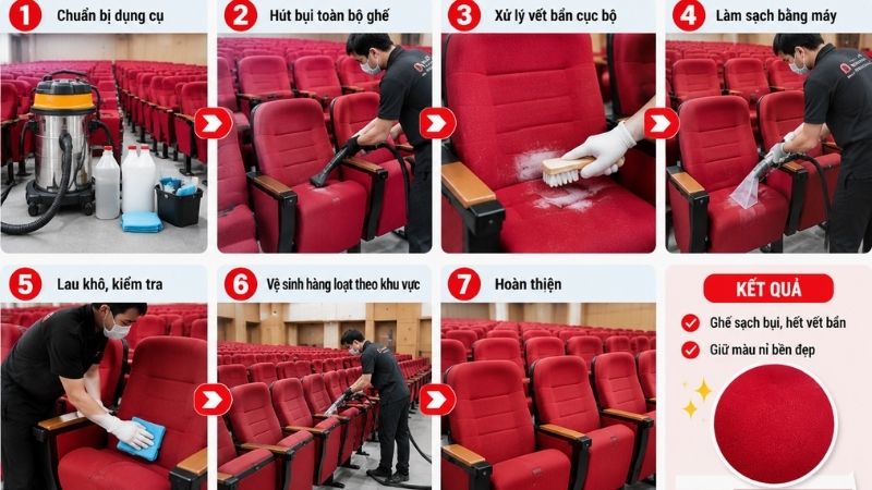 Vệ sinh ghế cố định số lượng lớn như thế nào?