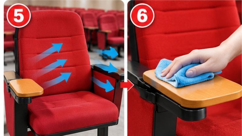 Làm sạch tay vịn chân khung ghế
